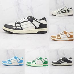 Diseñador de lujo Amirs Bones Zapatos casuales Hombres Mujeres Zapatillas de deporte de cuero Blanco Negro Azul Rojo Verde Rosa Low Top Lace Up Spring board shoes Hombres Mujeres Zapatillas de deporte de moda