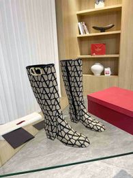 Bottines de luxe de styliste classiques en V, chaussures à talons épais de 3cm, bottes de moto en cuir de vache, bottes de chevalier florales, cuissardes hautes, taille 35-42