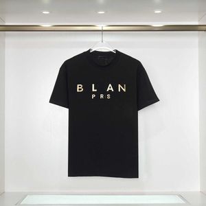 Balans de luxe de créateur T-shirt classique à manches courtes pour hommes et femmes, haut décontracté en pur coton imprimé métallique doré