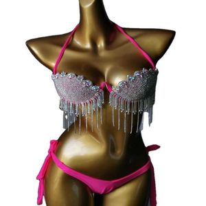 Ontwerper luxe bikini's badmode meisjes strass glanzende danskleding prestatie stripper outfit zeemeermin bikini