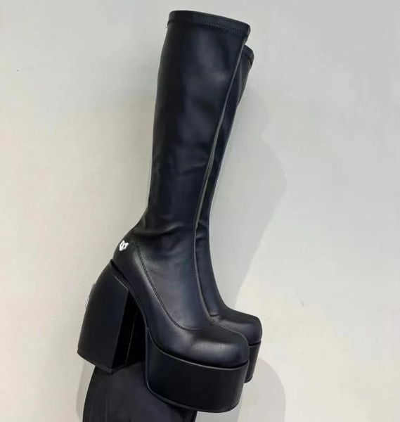Diseñador Boot de lujo Wolfe Spice Spice Black Stretch Boots Circumferencia Fabricación de tela estiramiento Estecadura Material superior Tacón alto P3319159