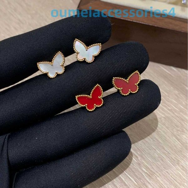 Designer Marque De Luxe Bijoux Vanl Cleefl Arpelsstud Boucles D'oreilles v Blanc Fritillaria Papillon Boucles D'oreilles Femelle Rouge Jade Calcédoine Or