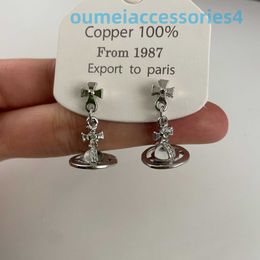 Boucles d'oreilles de marque de luxe pour femmes, bijoux de styliste, impératrice occidentale, clou d'oreille en argent, gouttelette courte, perle saturne