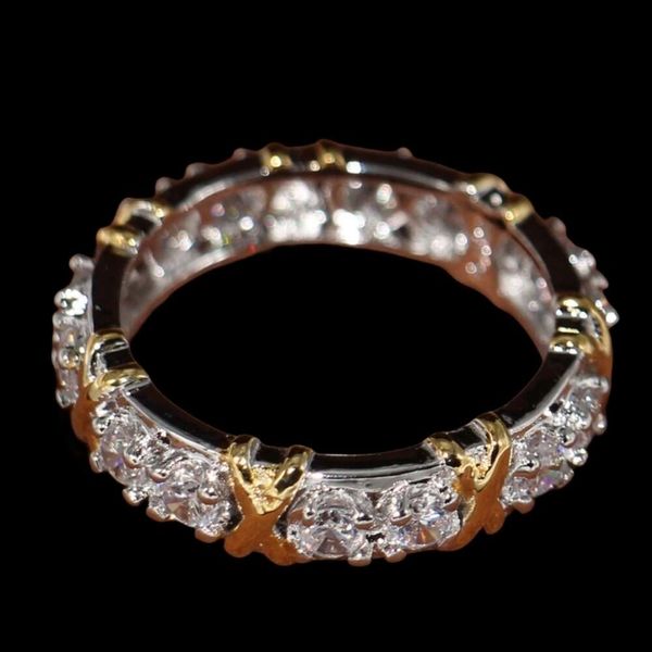 Diseñador Marca de lujo Anillos Eternity Diamonique CZ Diamante simulado 10KT Oro amarillo blanco Lleno de boda Anillo cruzado Tamaño 5-11