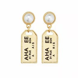 Boucle d'oreille rectangulaire pour femmes, marque de luxe, pendentif avec lettre, accessoires de bijoux pour fête de mariage, haute qualité