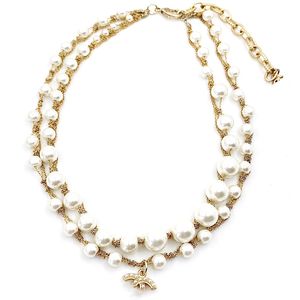 Collier de perles en laiton de luxe de créateur célèbre marque française classique double couche incrustation de perles de haute qualité en cuivre femmes charme bijoux fille cadeau de mode