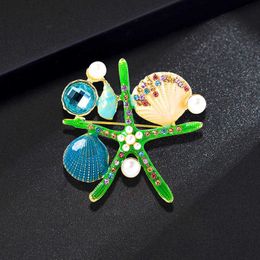 Designer Luxe Broche Gepersonaliseerde Koreaanse Creatieve Drip Olie Zeester Shell Broche Mode Mariene Biologie Broche Parel Borst Bloesem Jas Accessoires