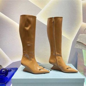 Designer Luxury Brown Leather Platform Boots High Boots Nouveau original 240415
