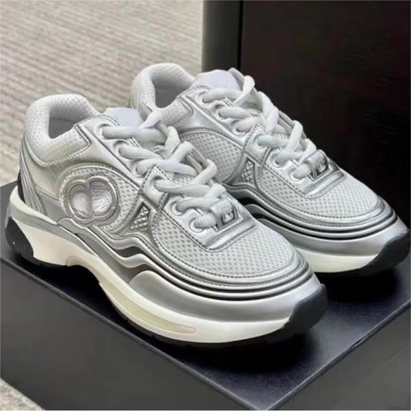 Diseñador Luxury Ccity Sneaker informal Pequeña fragancia Silver Running Zapatos para mujeres y hombres 35-42 para hombres 35-42