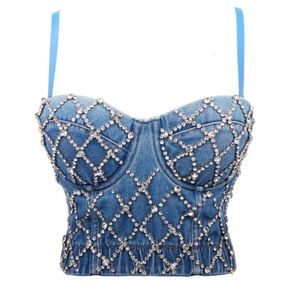 Designer Luxe Chaopai Classic Cowboy Studded Strapless Shaping Performance Suite Summer 2024, Nieuwe short cut navel blootgestelde camisole voor damesdanskleding