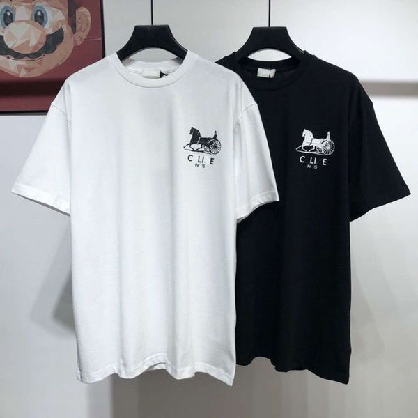Diseñador de lujo Celins clásico nuevo patrón de carro maestro letra impresa manga corta camiseta para hombre top para mujer