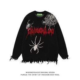 Designer de luxe Chaopai Classic Spider Graffiti Black Sweater Hommes en automne hiver INS. Sens du design pour un style petit et destructeur, ample, décontracté.