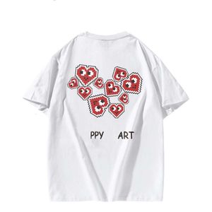 Designer Luxury Chaopai Classic Summer Peach Heart Printing Printing T-shirt Pure Cotton lâche polyvalent et décontracté pour hommes et femmes, même style de tendance