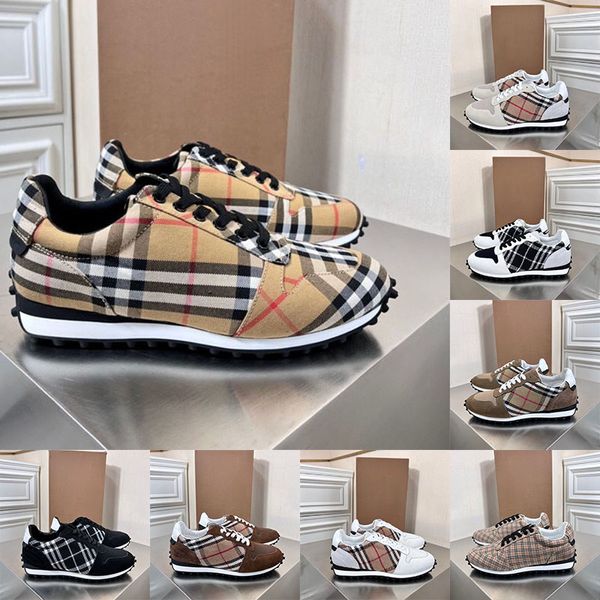 Designer Luxury Check Sneakers Plate-forme En Cuir Trainer Chaussures Semelle En Caoutchouc Noir Blanc Rouge Signature Check Pattern Sneaker