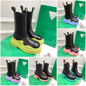 Designer Luxe Chelsea Boots Damesplatform Leer Knie Half Boot Rubber Sole Classic High Upper Shoes