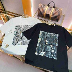 Designer luxe klassieker hermshirt van hoge kwaliteit Warhorse h Printing zwart -wit puur katoen oversized t -shirt zomerheren en vrouwen modetrend t -shirt