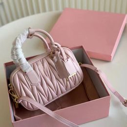 Designer Luxe Cowhide Toes Bag Luxurys Mesenger Bag Dames Telles Classic Pink Pleated Bowling Handtas enkele schoudertas Crossbody Body Bag Maat 20*12 cm met doos