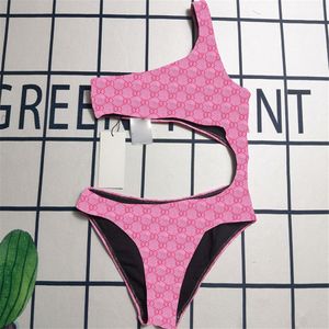 Sexy cintura cortada trajes de baño Mujeres una pieza acolchada trajes de baño diseñador playa traje de baño rosa