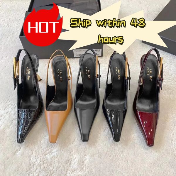 Designer Luxe Robe Chaussures Pompes Femmes En Cuir Verni En Cuir Miroir Pompe Slingback Bal Danse Chaussures Noires Talon Femme Chaussures À Talons Hauts