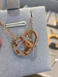 Designer Luxe mode ketting sieradenfeest 925 Sterling zilveren diamant dubbele ring hanger rosé goud ketting hoge kwaliteit ketting sieraden cadeau voor vrouwen