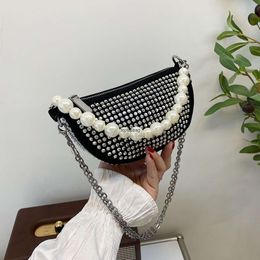 Diseñador Bolsas de asas de moda de lujo Diseño de nicho Bolsa de diamantes brillantes para mujeres Bolsa de diamantes de agua popular y de moda Cadena de axila única de alto grado y versátil