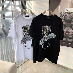 Diseñador de lujo Fends Classics Primavera y verano Camiseta de algodón de manga corta para hombres y mujeres Impreso Oso Pareja Media manga Moda T