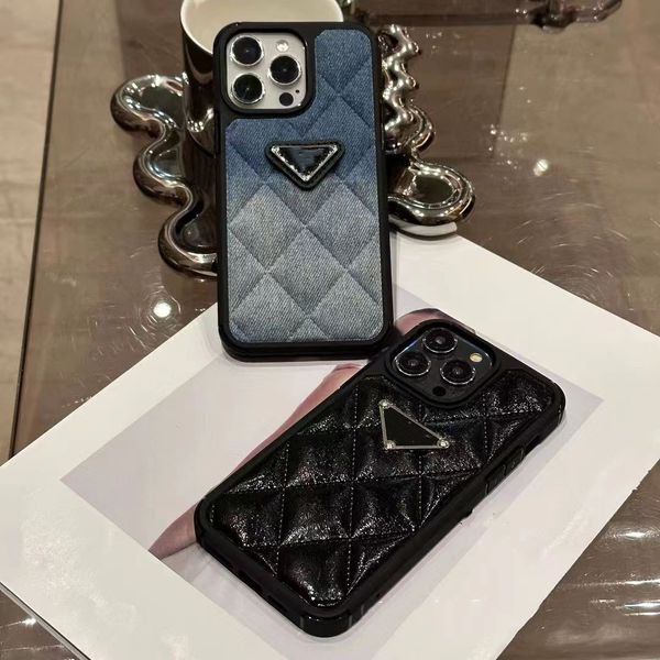 Designer Luxury Gradient Denim Diamond Check Phone Case iPhone 15 14 14Pro 14Plus 13 12 Mini 11 Pro X XS Max XR Étui de téléphone de luxe