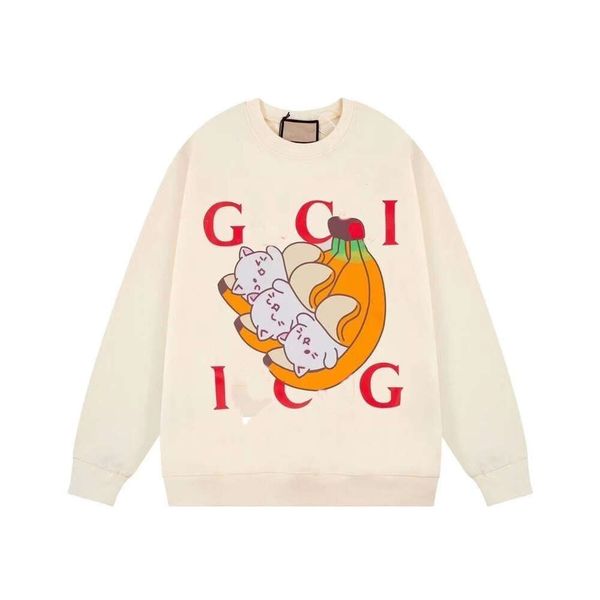 Designer de luxe Guggi Classic Automne et hiver banane chat dessin animé imprimé pull à col rond pour hommes et femmes décontracté tout en vrac