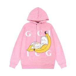Designer de luxo Guggi Clássico Outono / Inverno Banana Cat cartoon print suéter com capuz masculino e feminino casual all-in-one solto com capuz
