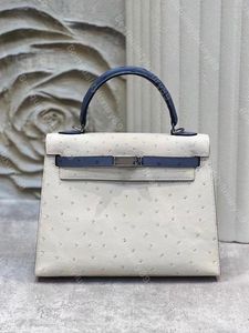 Designer luxe handtas Klassieke schoudertas 2528 cm, allemaal handgemaakt met behulp van de originele geïmporteerde kleur Mozaïek struisvogelhuid Franse bijenwaslijn 24K vergulde hardware