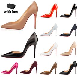 Designer de luxe talons femmes chaussures habillées chaussures à talons hauts rivets en cuir verni mode semelle extérieure chaussure ronde orteils pointus pompes baskets de fête de mariage 35-44