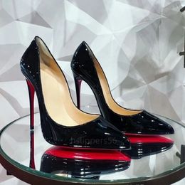 Diseñador de lujo tacones altos rojo brillante inferior tacones altos finos cuero genuino mujeres moda clásico versátil zapatos de vestir de oficina