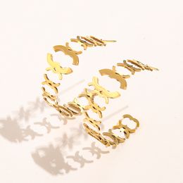 Boucles d'oreilles créoles de luxe de styliste pour femmes, cadeau d'anniversaire de famille, cadeau de boutique, boucles d'oreilles d'hiver, bijoux en acier inoxydable avec boîte