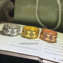 Designer Luxe sieraden ring Vancllf Hoge versie Sterling Silver vier blad klaverbloemring met 18k goud ingelegd diamant modieus paar voor mannen