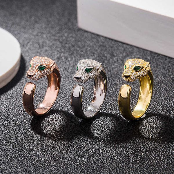Designer Bijoux de luxe Femmes tendance classique S925 argent bague léopard atmosphère de mode avec tête d'ouverture en diamant avec logo et boîte