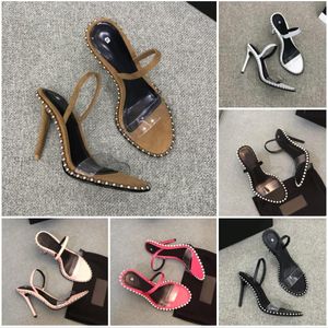 Sandales de luxe de styliste pour femmes, talons hauts, sandales à bride arrière élastiques, chaussures en cuir poli