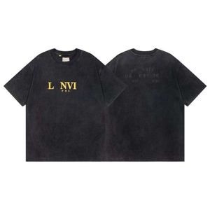 Designer Luxe Lanvins Classic Fashion Summer American Style zware industrie wassen Vintage Letter Drukken Korte T-shirts voor mannen en vrouwen