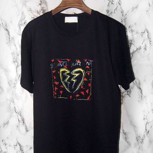 Designer Luxury Laurents Classic Heartbreak, lettrage cassé, T-shirt à manches courtes, taille baggy