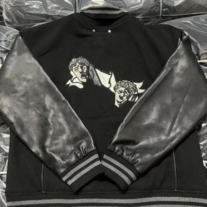 Designer luxe lederen stiksel honkbal colbert Mode losse klassieke zwarte knappe jas
