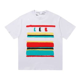 Designer Luxury Loes Classic 2023SS Printemps / été New Rainbow Striped Letter Imprimé T-shirt à manches courtes à manche et à manches courtes en vrac pour hommes et femmes