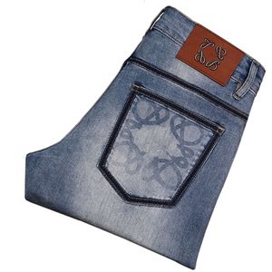 Designer Luxury Loes Classic high-end heren jeans blauw 2024 nieuwe all-fit elastische mode casual kleine rechte been broek