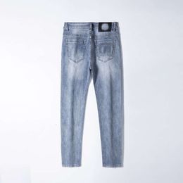 Diseñador Luxury Loes Classic NUEVA Marca de moda europea para hombres de color claro, jeans rectos pequeños estirados todo en uno