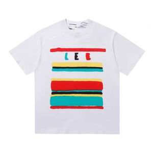 Designer Luxury Loes Classic Printemps / Été Tendance Nouveau Rainbow Lettre rayée Confort imprimé Hommes et femmes Col rond à manches courtes T-shirt