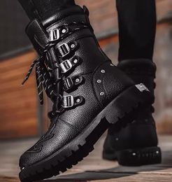 Designer luxe hommes moto bottes à la mode rock punk haut haut à lacets Martin bottes mâle parti mocassins Sapato Social Masculino chaussures