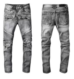 Designer Luxe Hommes Jeans Marque Washed Design Gris Slim-jambe Denim Pantalon Club Vêtements Mâle Hip Hop Skinny Moto Biker Jean Tro