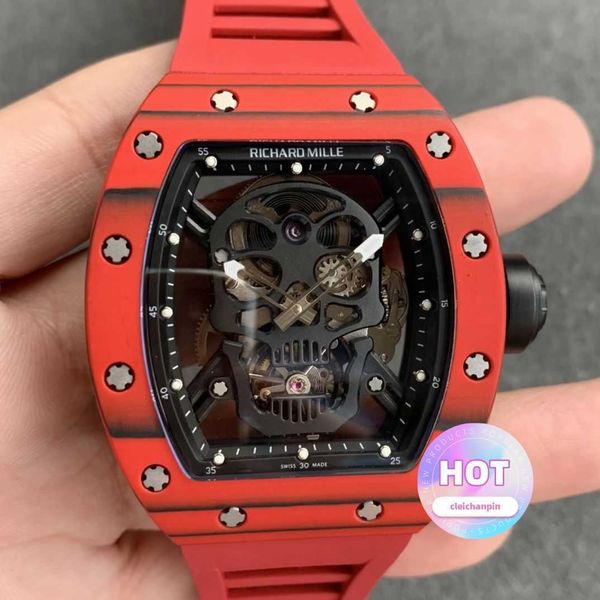 Designer Luxury Mens Watch Active Tourbillonrm52-01 Squelette Red Hollow Man Personality Machine Table