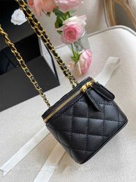 Designer Luxury Mini Women's Crossover Bag Shoulder Handbag Portable Case Cosmetic Mouth Red Package Sheepskin Black Women's Fashion Small Wallet Gold Ball Chain 004