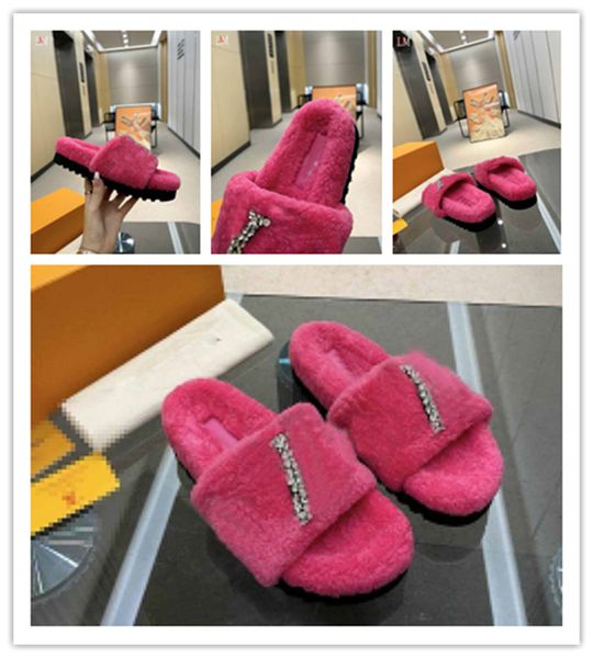 Designer Luxe Nouvelles Dames Pantoufles Rouge Bom Dia Paso Fourrure D'agneau Shearling Sandales Plates Mules Dames Coton Pantoufle Femmes Taille Avec Boîte D'origine