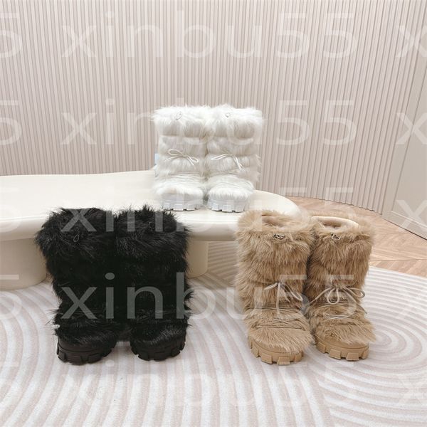 Botas de nieve cálidas de lana de nailon de lujo de diseñador con suela gruesa y botas antideslizantes con cordones