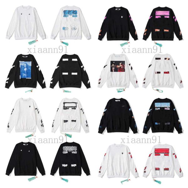 Designer Luxury Off Style Trendy Fashion Pull Painted Arrow Crow Stripe Loose Hoodie Hommes et Femmes Casual Harajuku Pulls Streetwear Offs Sweat-shirt blanc